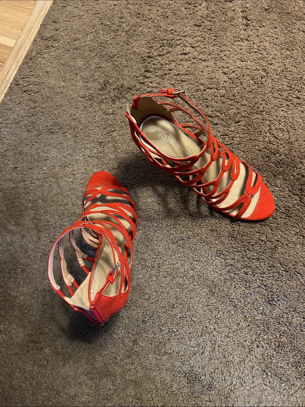 Head Over Heels Red Strappy Cage Stiletto Sandals